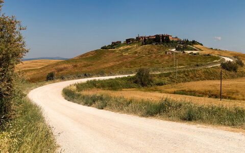 Dirt road leading to a small village in Tuscany - summer